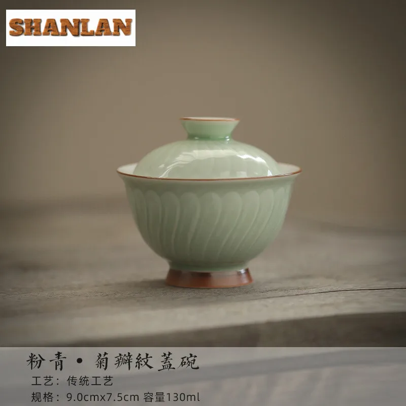 130ml Boutique Pink Green Porcelain Gaiwan Chrysanthemum Petal Tea Tureen Household Tea Maker Cover Bowl Items Decoration