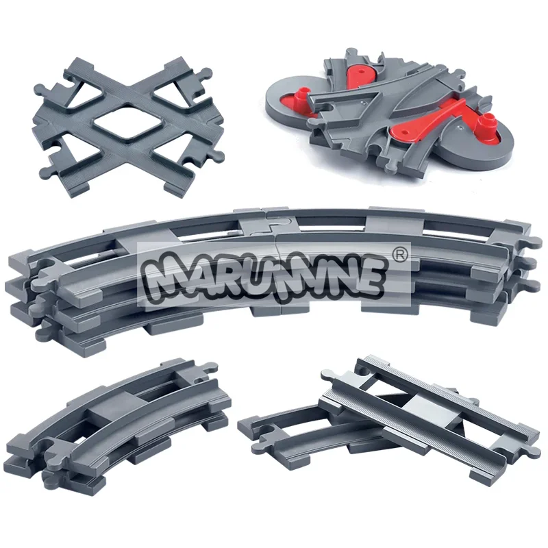 8PCS Block Train Track Set with Railway Switch and Crossover Parts - Big Size Building Bricks Accessories