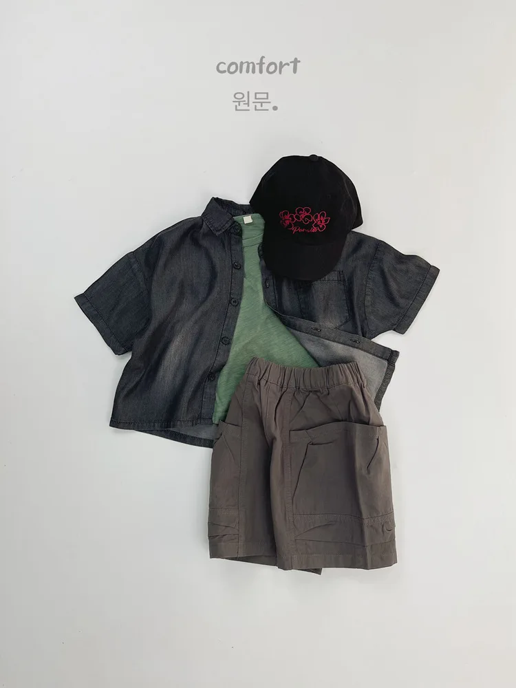 어린이용 반팔 셔츠, 아동용 얇은 셔츠, 빈티지 다목적 데님 셔츠, 캐주얼 가디건, 느슨한 라펠 상의, 2024 여름 신상
