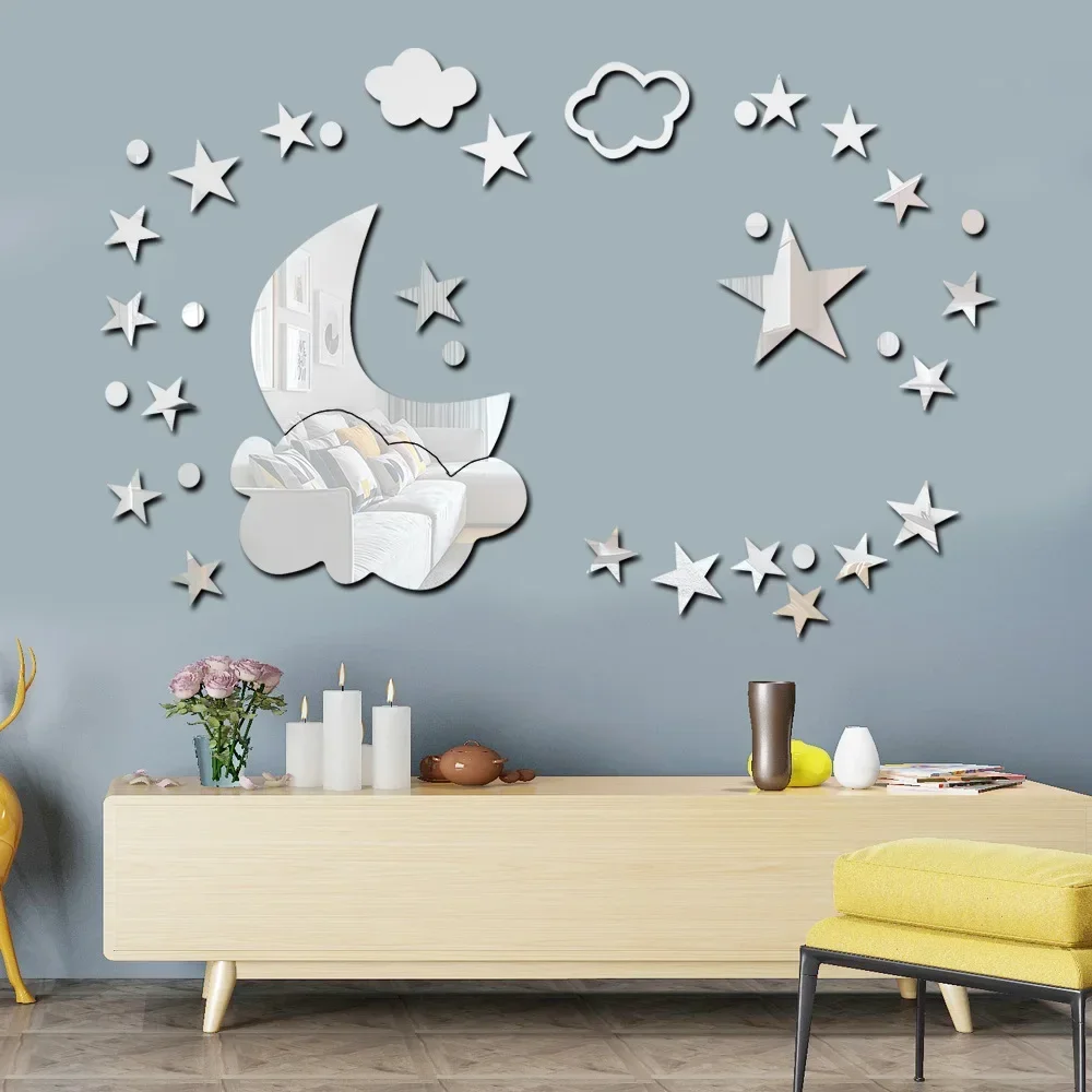 Moon clouds acrylic crystal mirror paste wall paste self-adhesive wall decorations bedroom home living room