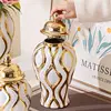 Ceramic Ginger Jar Golden Vase Geometric Pattern Porcelain Storage Tank Ceramic Crafts Ornament Home Decoration Accessories 2
