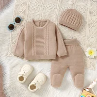 Baby Clothes Sets for Newborn Boys Girls Winter Warm Knitted Infant Toddlers Sweatershirts+Pants+Hats Outfits 3pcs Children Suit