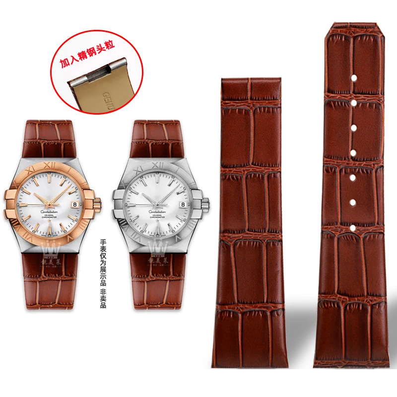 thumbnail image 1 of Correa de cuero genuino con muescas para reloj Omega Constellation Double Eagle Series 123.20 para hombre, correa de acero con partículas en la cabeza, 23 mm y 25 mm, 1 of 5