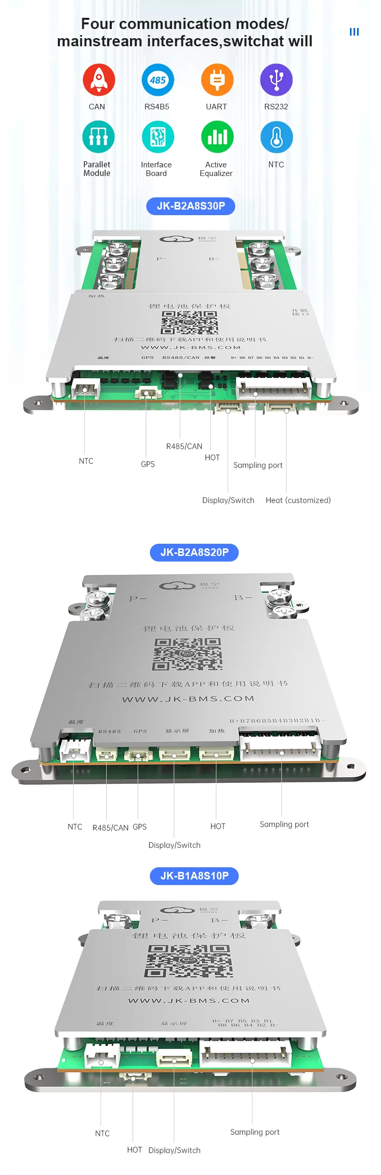 JKBMS 300A B2A8S30P JIKONG Bms 4S 8S 12V 24V with RS485 CAN Heat Active Balancin