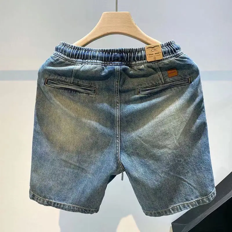 Summer Jeans Shorts Men Jeans Denim Pants Denim Shorts American Casual Loose Three-quarter Drawstring Straight Pants