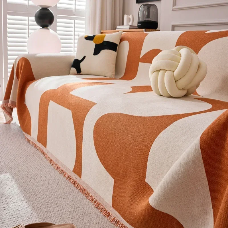 Boho Jacquard Chenille Sofa Towel with Tassels Double-side, for Living Room Camping Picnic Large Blanket Leisure Relax Beach 3