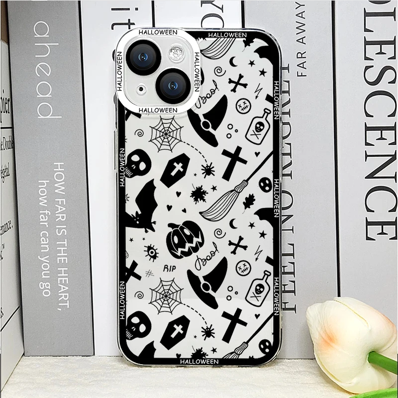 Spooky Cartoon Halloween Pumpkin & Ghost Clear Phone Case - Soft Cover s