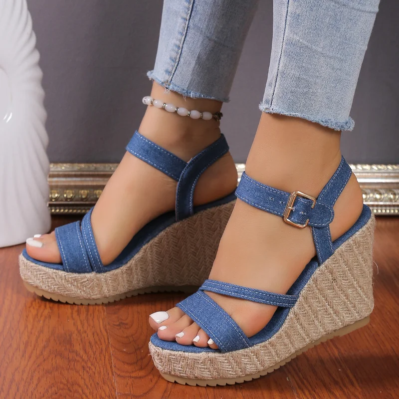 

Women's Sandals Fashion Wedge Sandals Buckle Open Toe Shoes 2023 New Summer Slope Heel Thick Sole High Heels Casual Sandals 42