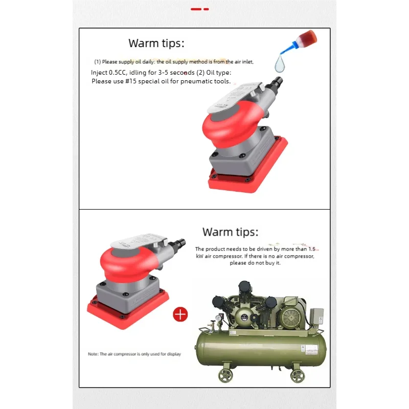 Pneumatischer Schleifer, kleiner quadratischer Trockenschleifkopf, Poliermaschine für Kitt, Vibrations-Schleifmaschine für Autolackoberflächen, Luftmühle – Detail 4