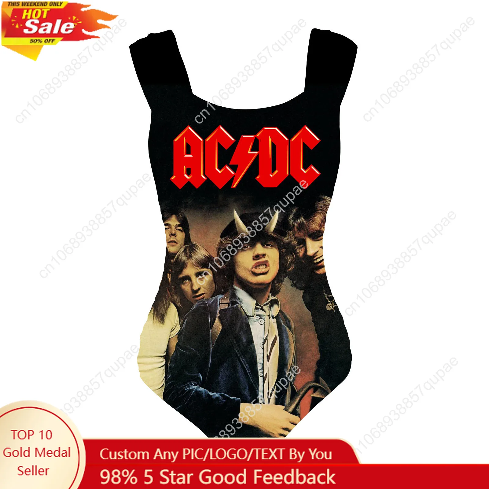 A-AC One Piece Vintage Rock D-DC Swimsuit Wide Strap Bathing Suits ...