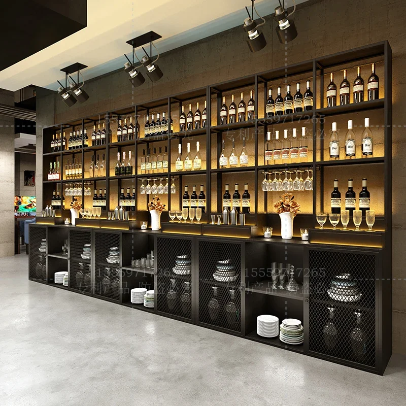 Bar wine cabinet Storage cabinet Wine rack against the wall wine bottle storage rack Wrought iron restaurant side custom
