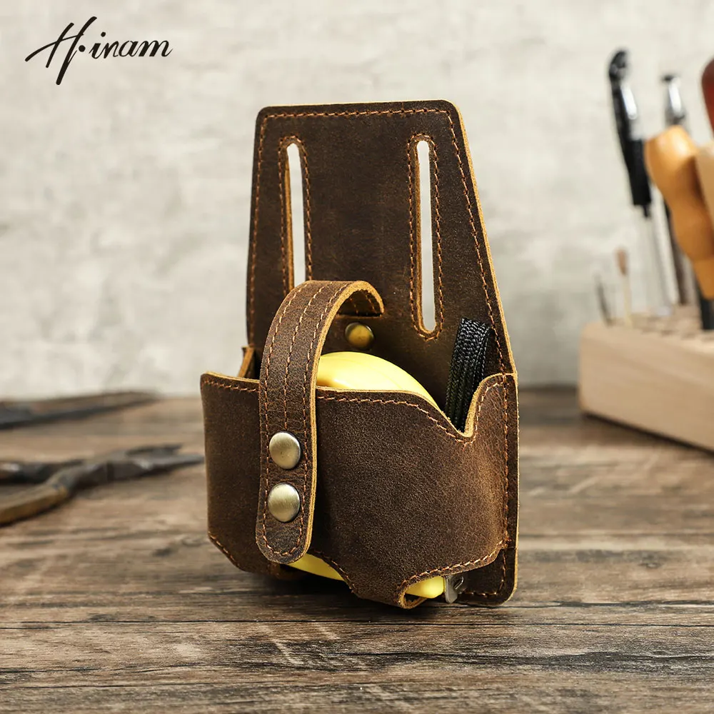 Genuine Leather Large Measure Holder Tool Tapes Holster Pouch Loop Attach to Belt for Carpenters Electricians Storage Kit Holder