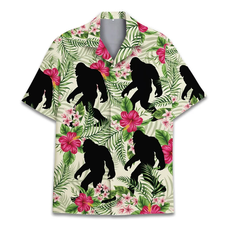 thumbnail image 1 of Camisa hawaiana con estampado 3D de mono y orangután para hombre, camisas de vacaciones de verano, camisas de manga corta con botones para la calle, la playa, el surf, Aloha, 1 of 5
