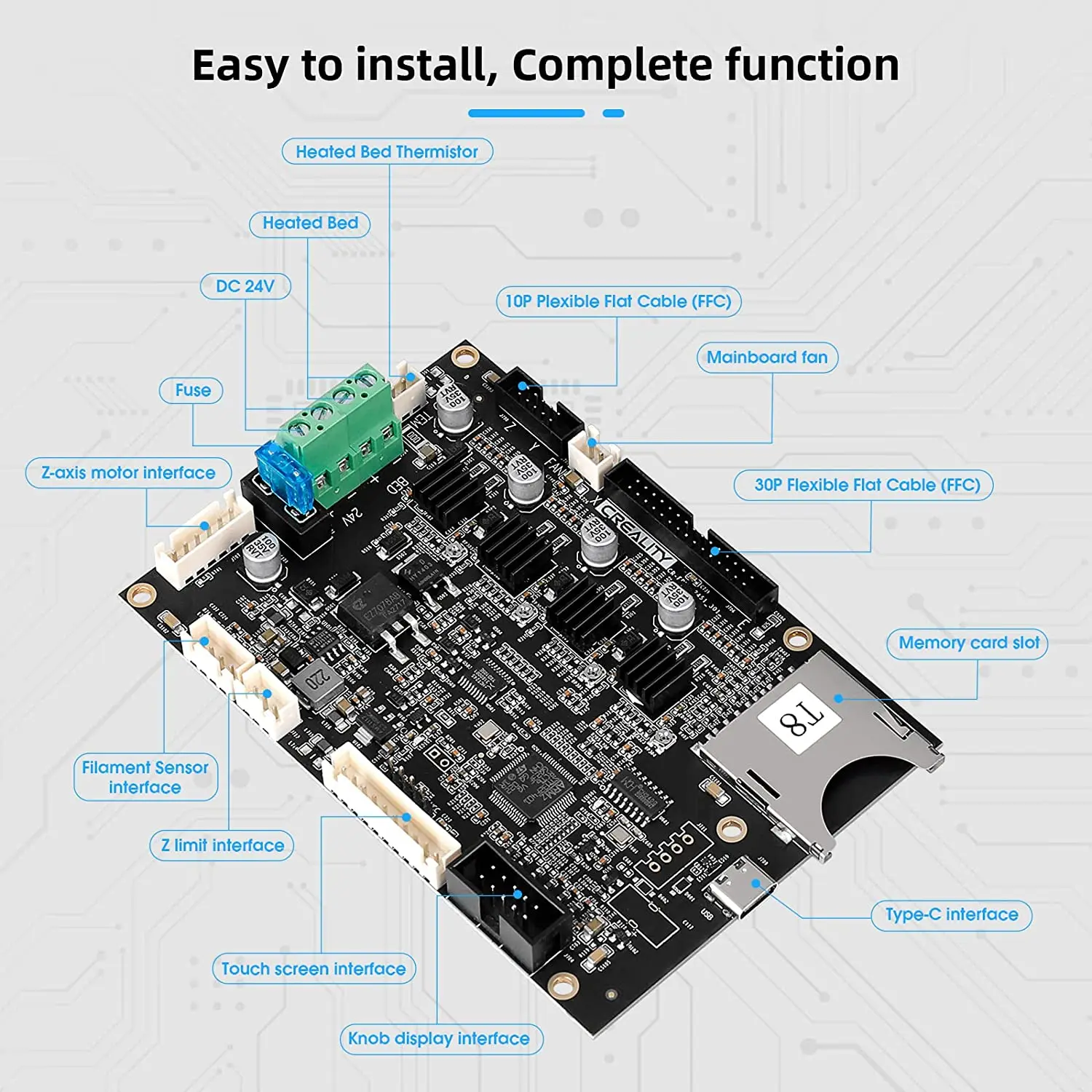 Placa-mãe Silenciosa para Creality Ender3 s1 32 Bit Mainboard Cartão sd Pacote de Fusíveis com Drivers Tmc2208 Impressora 3d Parte - Imagem 3