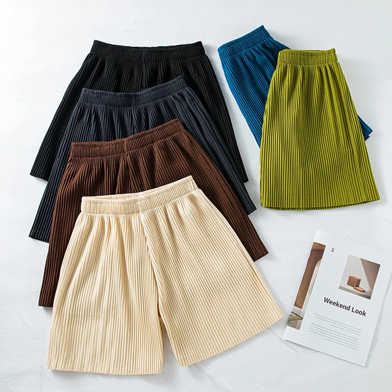 

Womens Casual Shorts Summer Bermuda Biker Short Pants Solid Color Female Pleated Wide Leg Shorts Bottoms Ladies Shorts Sports