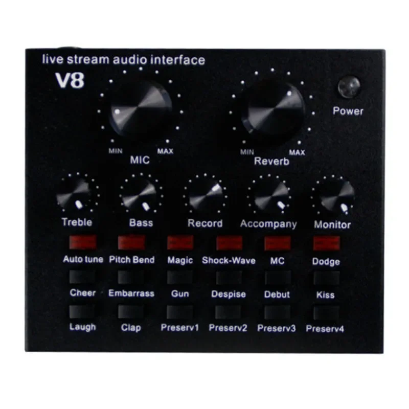 12가지 효과 모바일폰 컴퓨터 사운드 카드 앵커 장비 스테이지 오디오 프로세서..