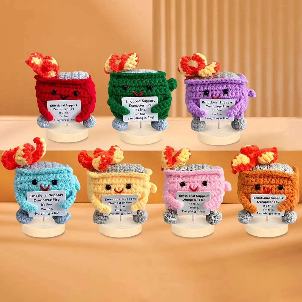 Cute Crochet Dumpster Fire with Encouraging Card Emotional Support Dumpster Fire Funny Gifts for Coworkers Friends