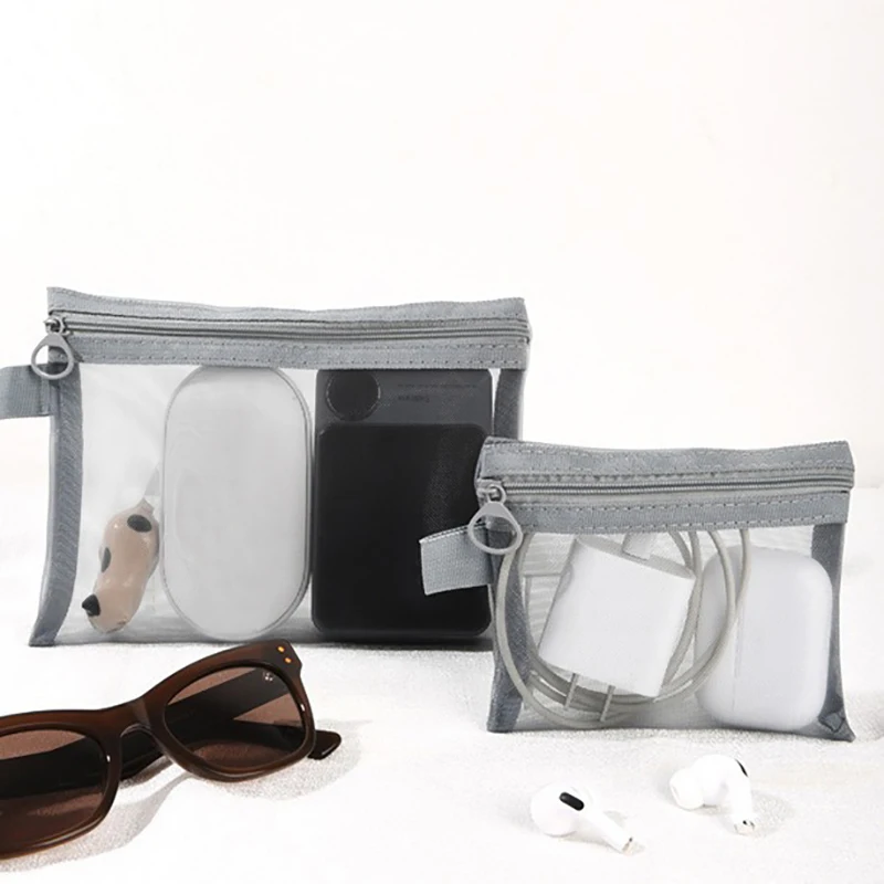 1Pc Portable Outdoor Travel Makeup Bag Transparent Mesh Storage Washing Bag Home Organization Tote Bag 2