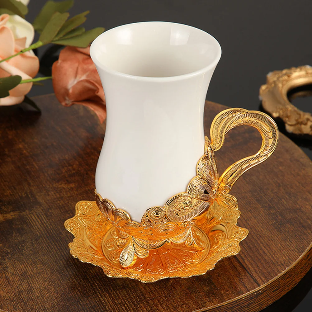 

European Style Coffee Cup and Saucer Office Drinking Glasses Alloy Household Water Mug