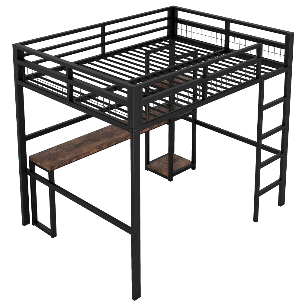 Multifunktionales Hochbett 140 x 200 cm – stabiler Eisenrahmen mit integriertem Schreibtisch (Steckdose + USB-C), vielseitige Einsätze, ohne Matratze – Detail 13