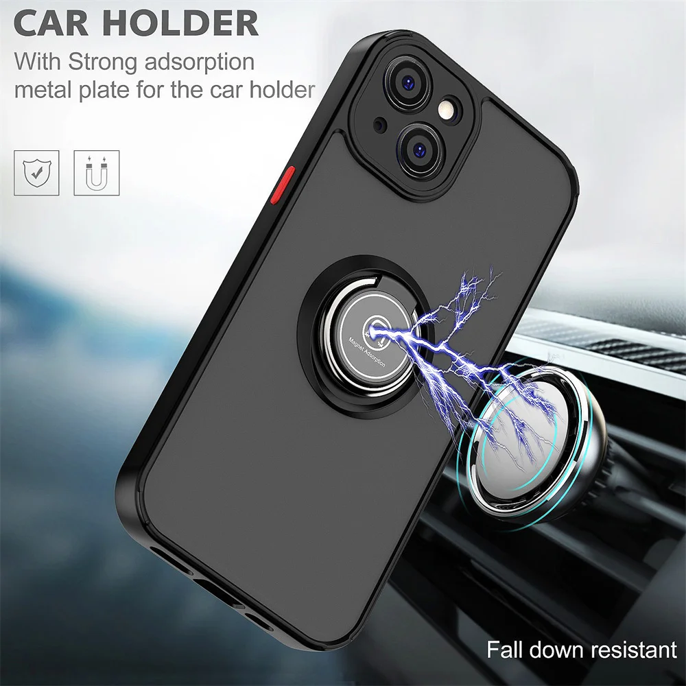 Matte Shockproof Magnetic Ring Holder Case - Full Protection Hard Cover