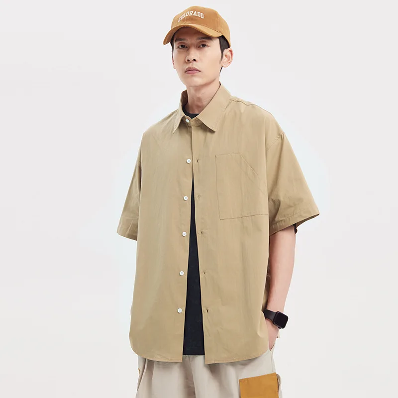 Japanese Textured Short Sleeve Shirt 2023 Summer New Loose Fashion Brand T-shirt Cardigan In Style Casual Half Sleeve