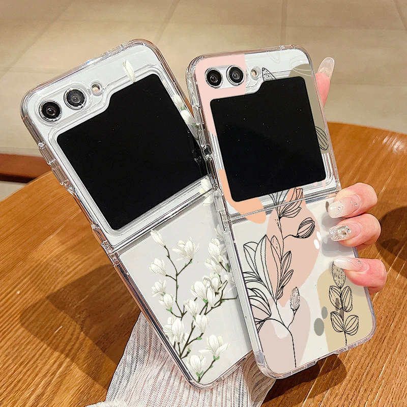Flower Pattern Clear Silicone Case - Flexible TPU Folding Cover