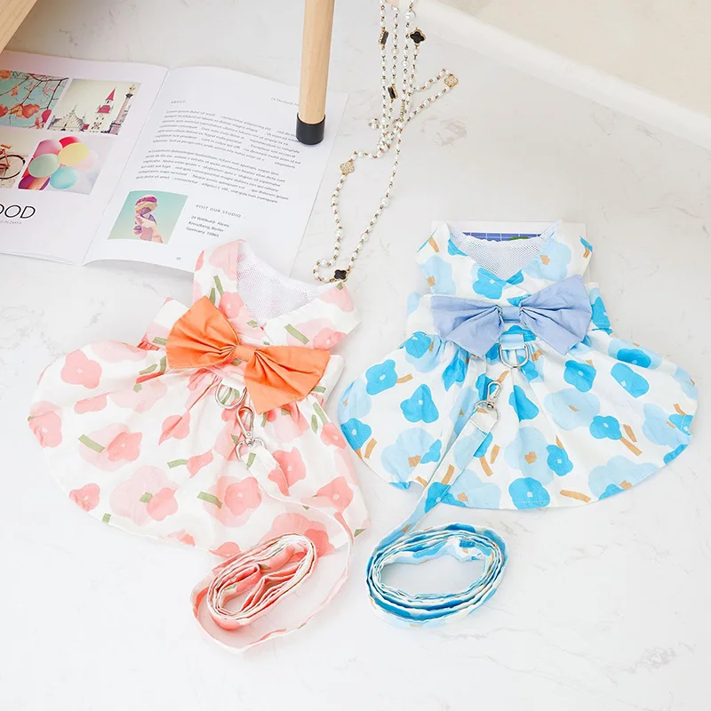 

Summer Thin Dog Dress Teddy Leashable Clothing Puppy Flower Princess Skirt Pet Supplies Yorkshire New Clothes