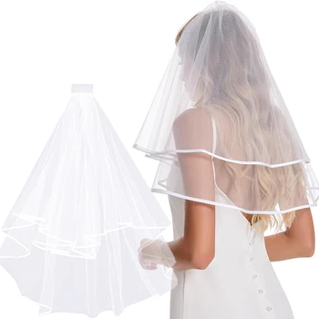 Velo da sposa Velo da sposa 2 livelli Bordo del nastro Fascia per capelli Addio al nubilato Decorazioni regalo per addio al nubilato Accessori per capelli