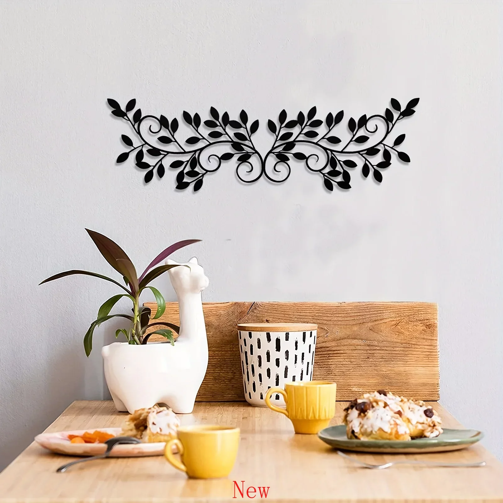 

2Pcs Metal Tree Leaf Wall Mounted Decor Black Vine Olive Branch Leaf Ornament Wall Hanging Sign Kids Room Kindergen Wall Deco