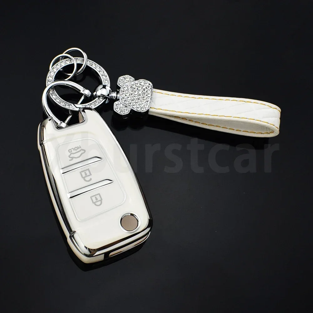 Custodia In TPU Lucido Per Chiave Auto Hyundai 3 Pulsanti – Compatibile Con Accent, Elantra, I30, Kona, Santa Fe (Bianco)