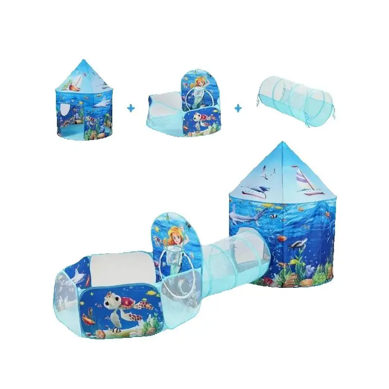 Kids Indoor Outdoor Play Tent with Tunnel and Basketball Hoop