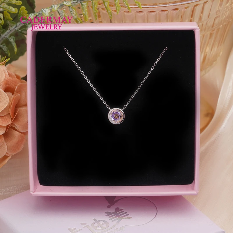 In Stock Certificat S925 Silver Pendant 6mm Round Magic Purple Gemstones Bezel Setting Solitaire Pendant Necklace For Women Gift
