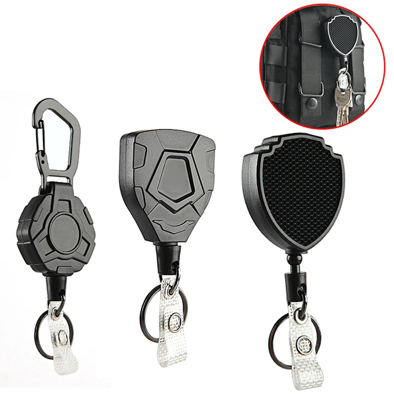 1Pc Retractable Buckle Badge Reel Carabiner Key Chain Anti-Theft Anti-Lost with Steel Cord retractable key chain