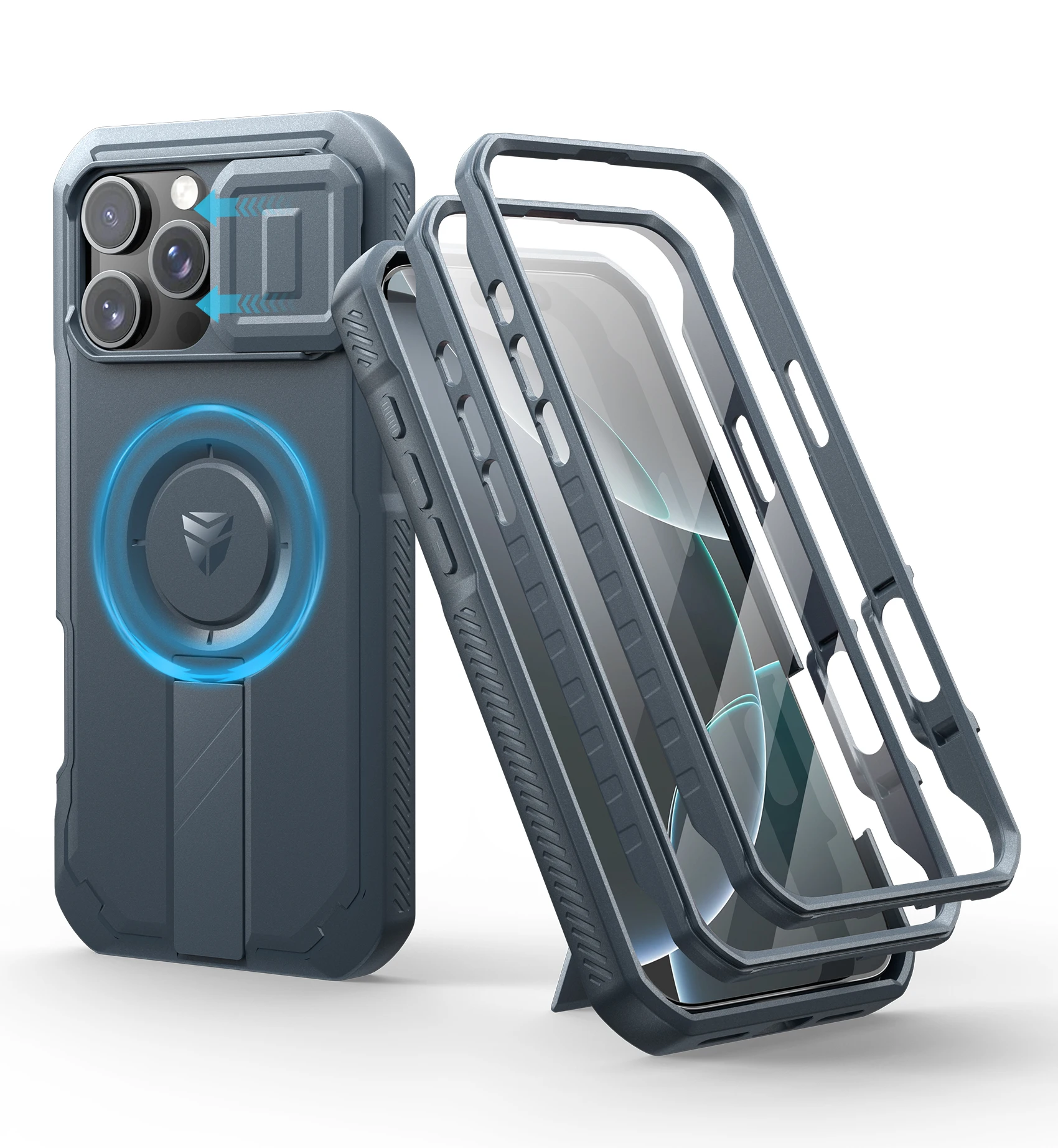 Rugged Armor Shockproof Case with Sliding Camera Cover, Screen Protector, and Kickstand