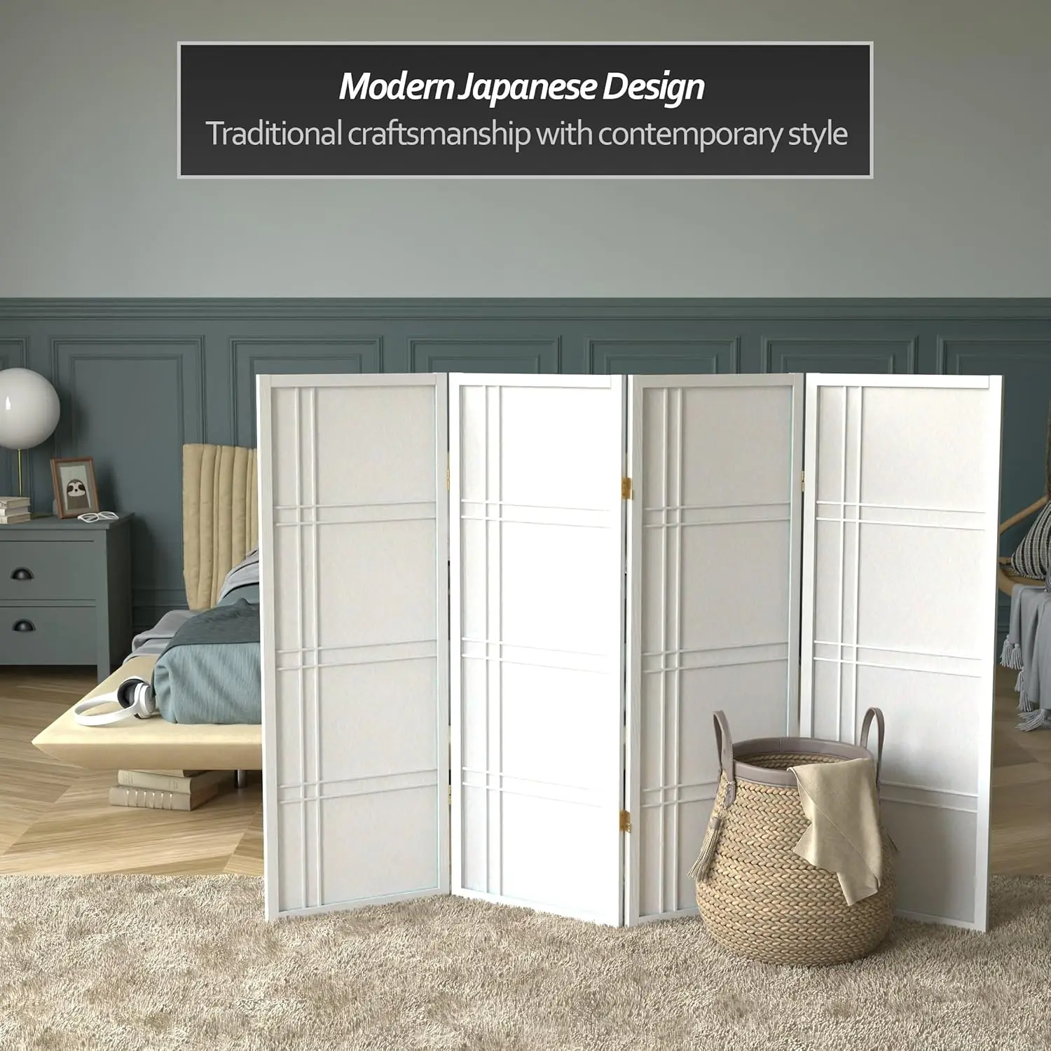 4 Ft. Short Double Cross Shoji Screen - White - 4 Panels 2