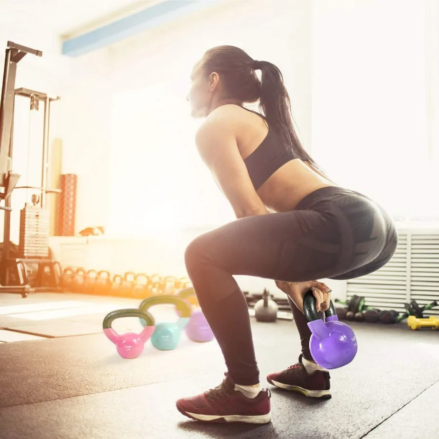 Kettlebell, Vinyl Coated Kettlebell Cast Iron Sets with Stable Flat Bottom for Full Body Workout, Push up, Grip Strength Trainin