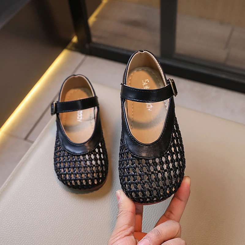 Girls' Shoes 2024 Summer New Children's Sandals Non slip Soft Sole Knitted Comfortable and Breathable Princess Shoes 3
