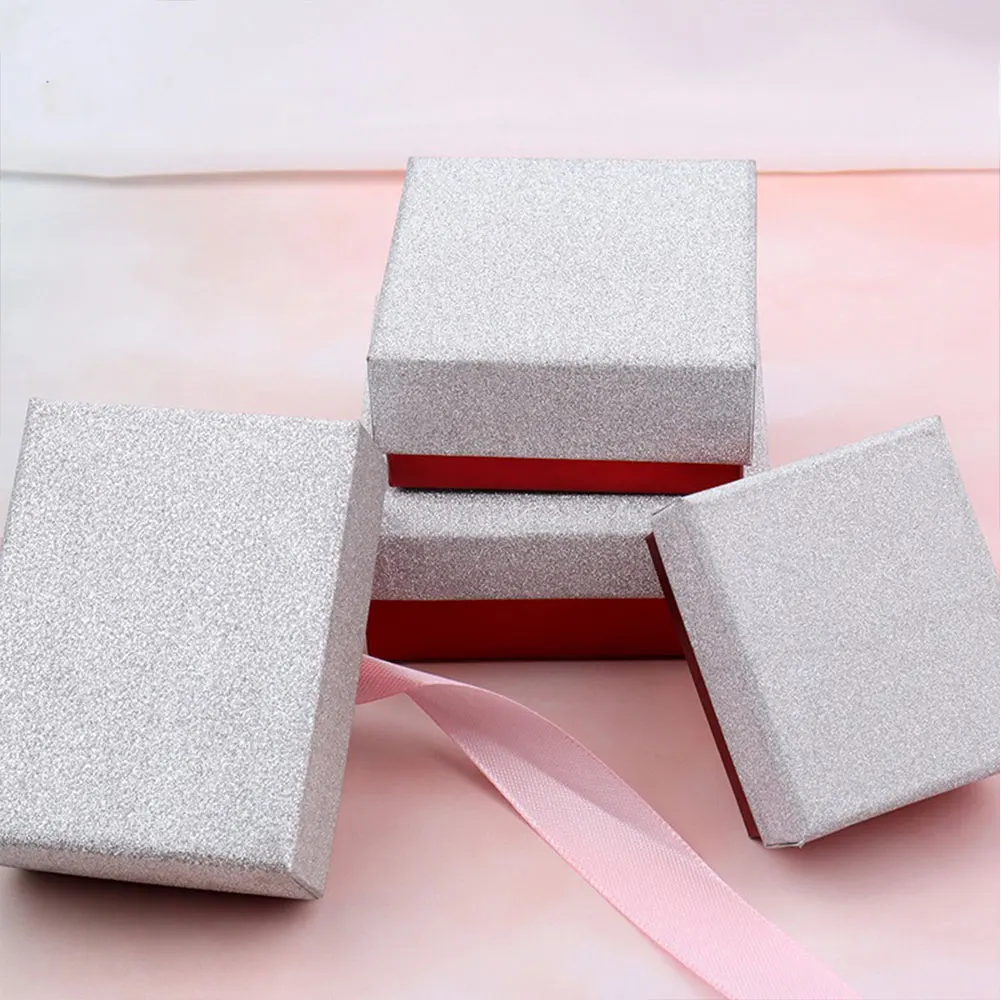 24pcs Glittering Silver And Red Cardboard Jewellery Box For Earring Pendant Necklace Display Storage Caskets Luxury Packaging