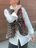 2024 New Women's Leopard Print Waistcoat Bowknot Front Sleeveless V-Neck Vest Casual Jacket Cardigan 3