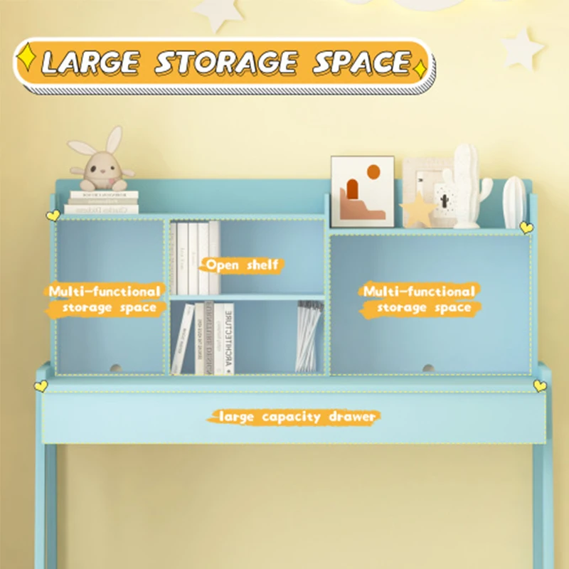 Modern classic desk, children's desk, solid wood bedroom boy and girl family desk and chair set, Blue