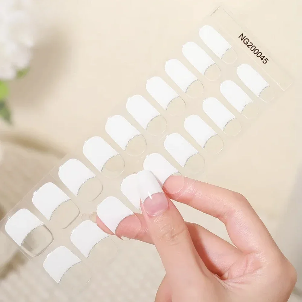20Tips Semi cured gel Nail Patch Solid Pink Macaron Adhesive Slider Long term Full coverage Nail Patch UV Lamp Need