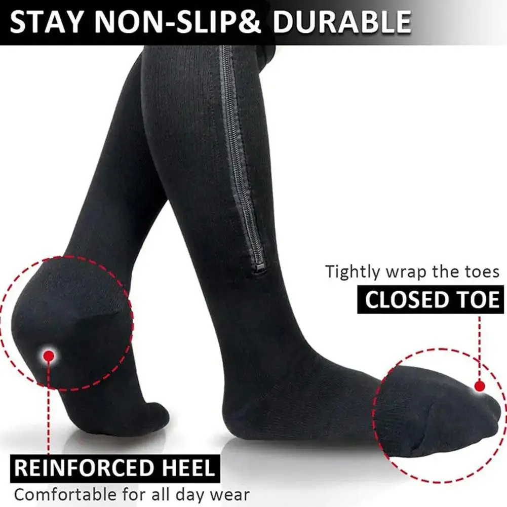 

1pair Compression Socks Sports Pressure Stockings Medical Thick Zipper Leg Socks Unisex Stretchy Socks Support Fatigue Anti Z1P2