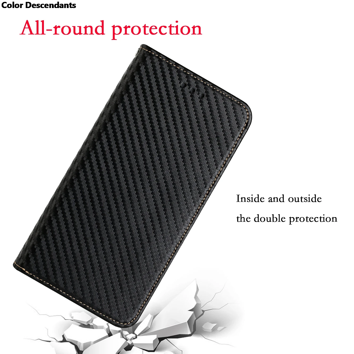 Premium Carbon Fiber Phone Case with Card Slot and Leather Flip Cover