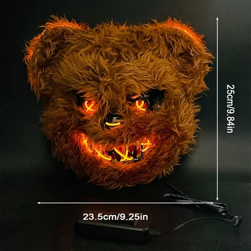 3 leuchtende Modi Plüsch Tier maske, Unisex Halloween Nacht leuchten Horror Hase oder Bär Maske Party lustige Cosplay Requisiten – Detail 4