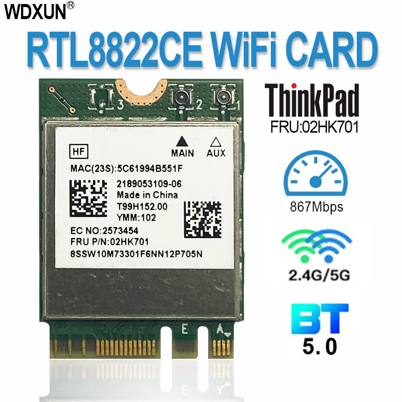 802.11Ac Rtl8822Ce 8822Ce Wireless Wifi 867Mbps Bluetooth 5.0 Ngff Fru 02Hk701 Scheda Di Rete Per Lenovo E460 E465 E470 E475 E560