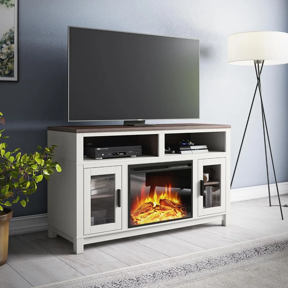 

TV cabinet, electric fireplace TV bracket, suitable for white TV storage cabinets up to 60 inches wide