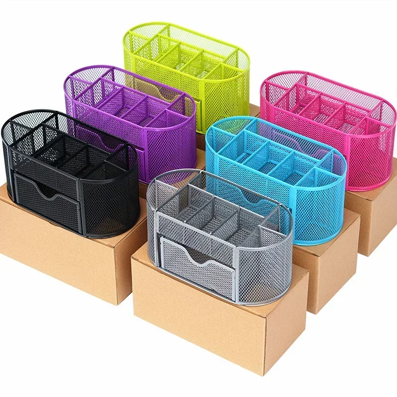 9 Storage Multi-Functional Desk Organizer Mesh Metal Pen Holder Stationery Container Box Office School Supplies Accessories