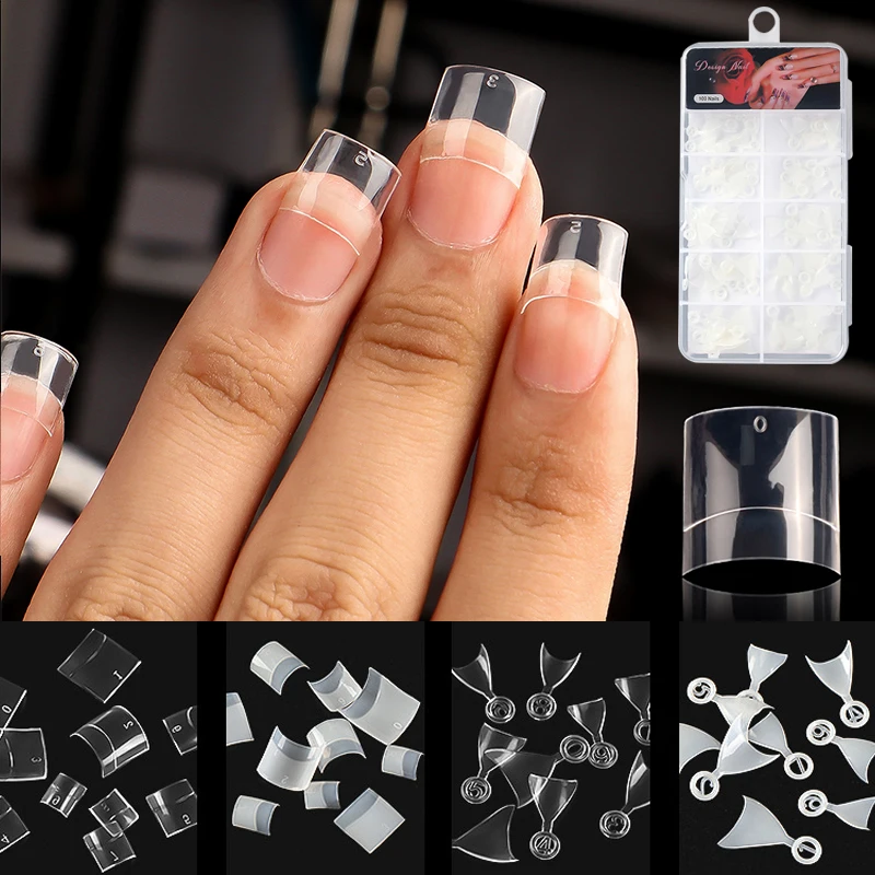 100pcs/box Fake Nails Half Cover Nail Tips Short Nails Transparent