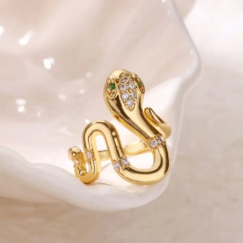 Twisted Snake Rings for Women Metal Cubic Zirconia Gold Color